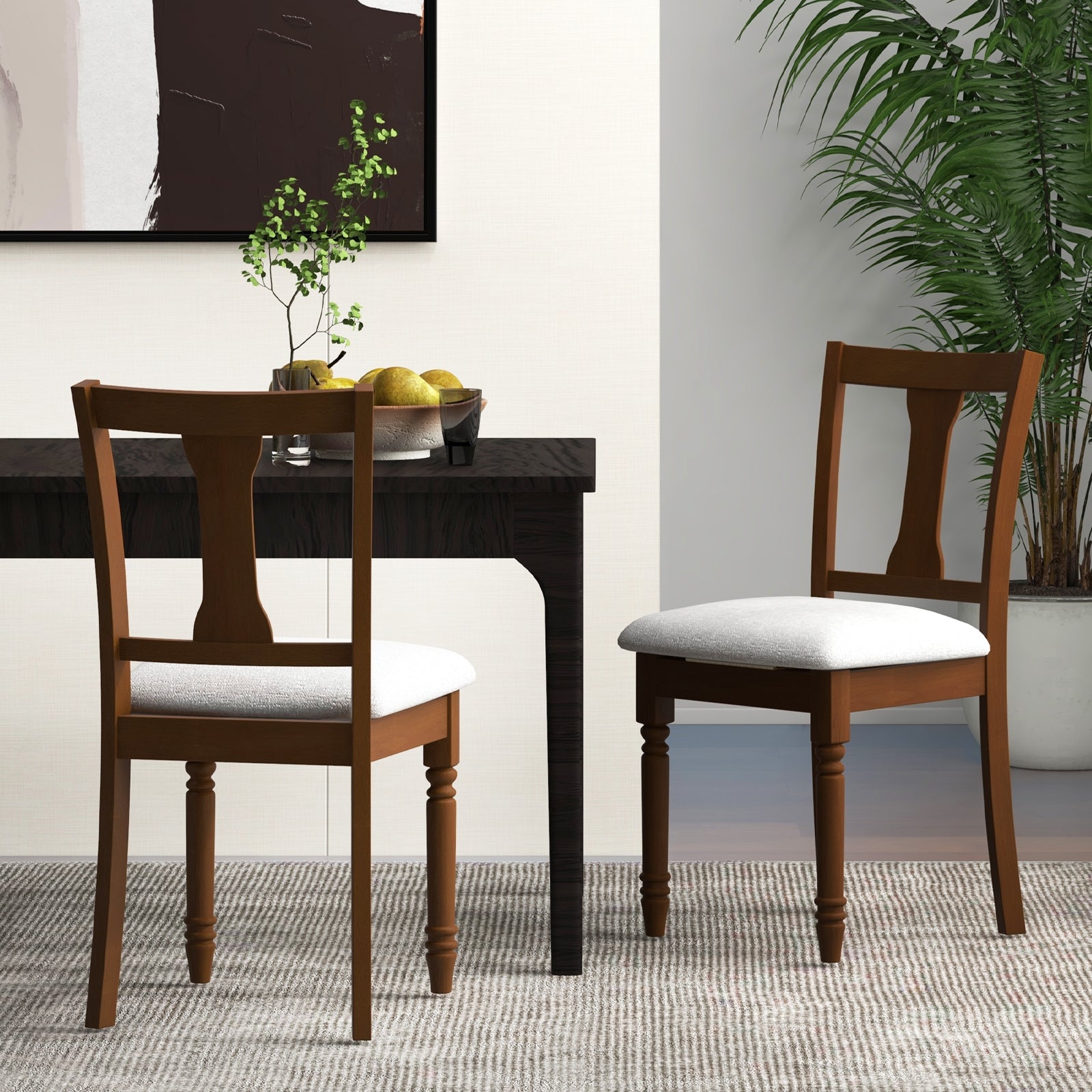 Set of 2 Kitchen Dining Chair with Linen Fabric and Storage Space, Brown Dining Chairs at Gallery Canada