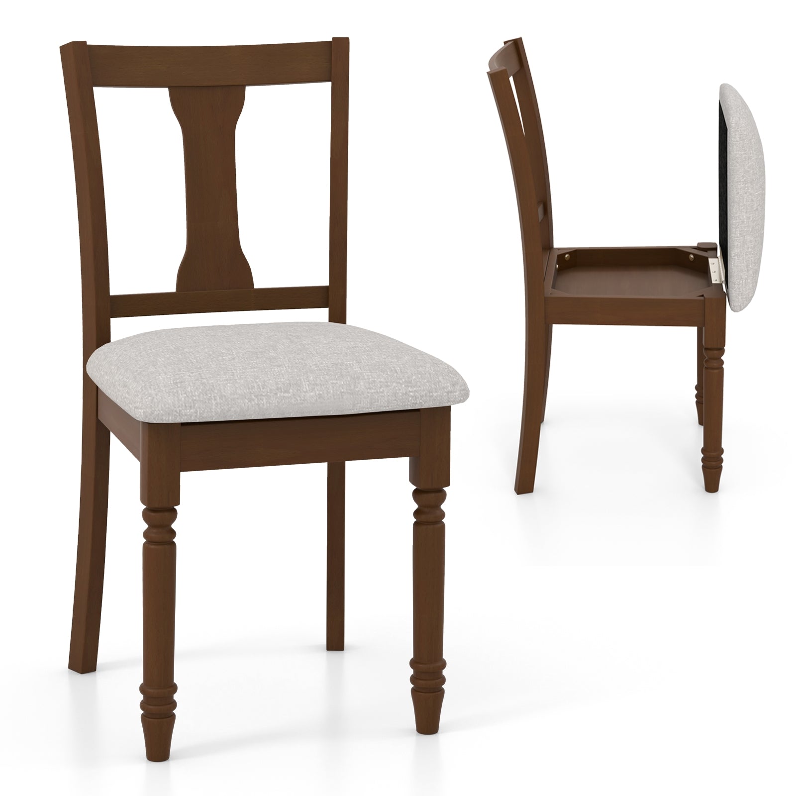 Set of 2 Kitchen Dining Chair with Linen Fabric and Storage Space, Brown Dining Chairs at Gallery Canada