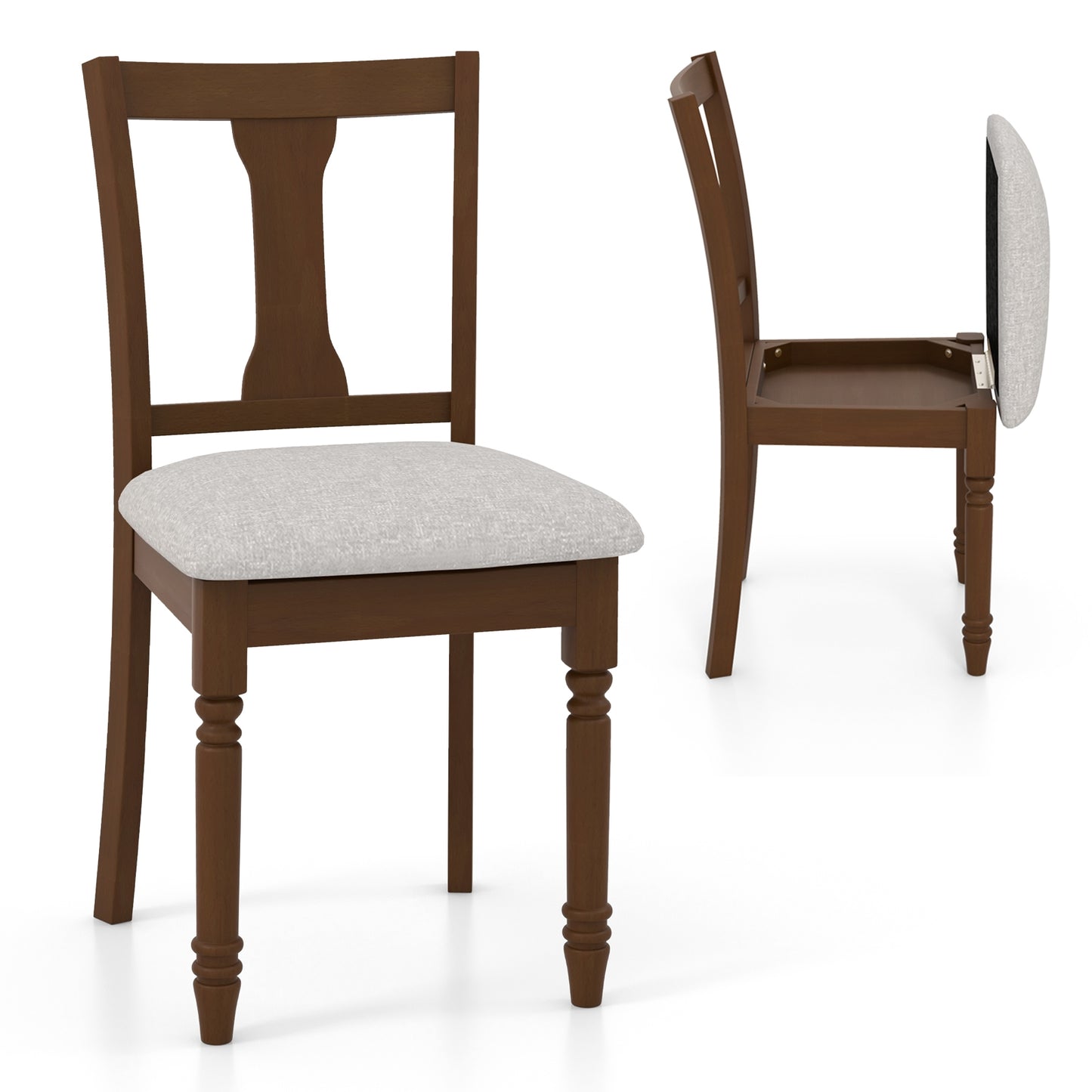 Set of 2 Kitchen Dining Chairs, Linen Fabric, Storage Space, Brown Dining Chairs Brown at Gallery Canada