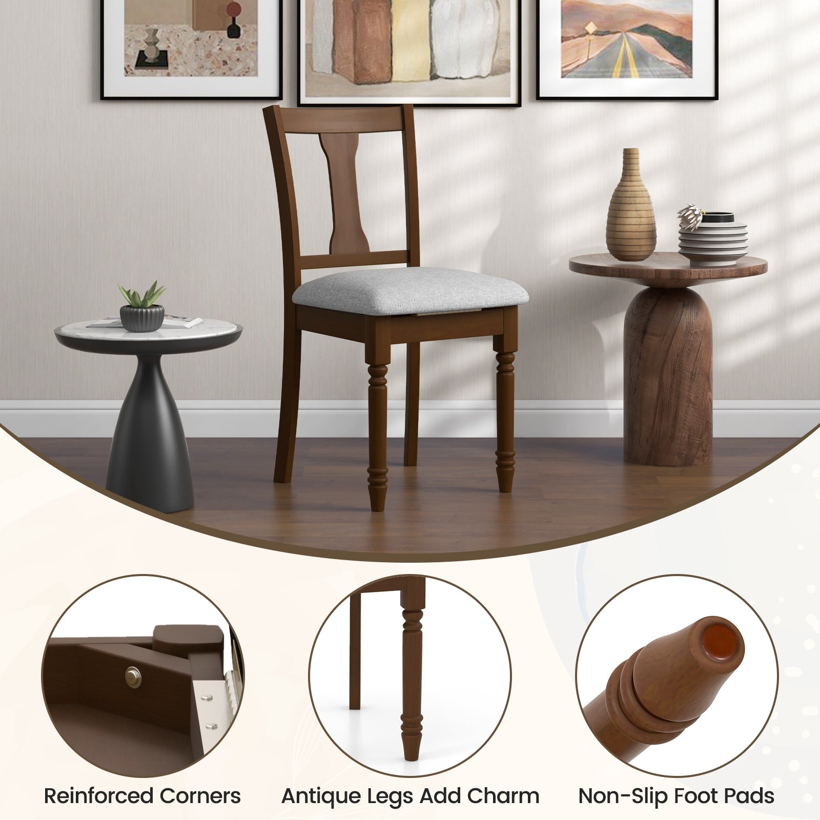 Set of 2 Kitchen Dining Chair with Linen Fabric and Storage Space, Brown Dining Chairs at Gallery Canada