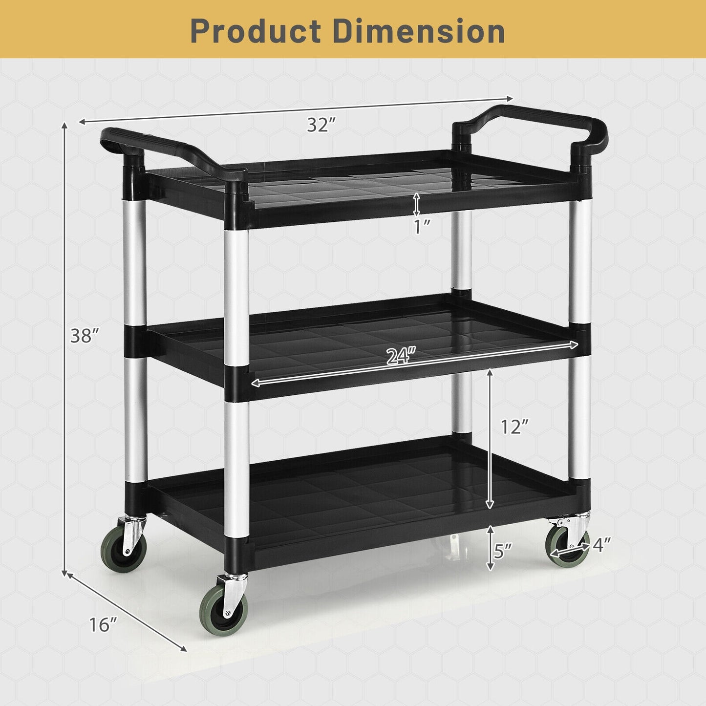 3-Tier Utility Service Cart with Lockable Wheels and Double Handles, Black Garages at Gallery Canada