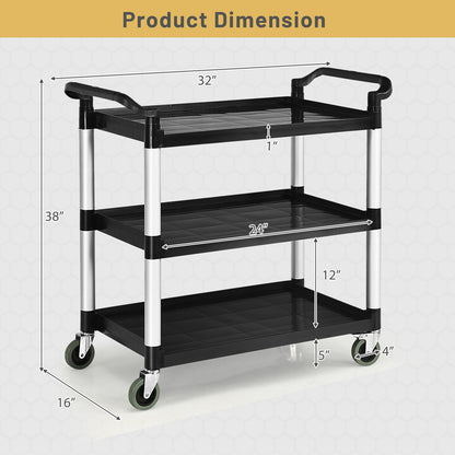 3-Tier Utility Service Cart with Lockable Wheels and Double Handles, Black Garages at Gallery Canada