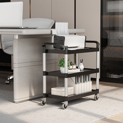 3-Tier Utility Service Cart with Lockable Wheels and Double Handles, Black Garages at Gallery Canada