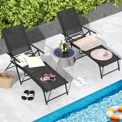2 Piece Patio Folding Chaise Lounge Chairs Recliner with 6-Level Backrest, Black Outdoor Chaise Lounges at Gallery Canada