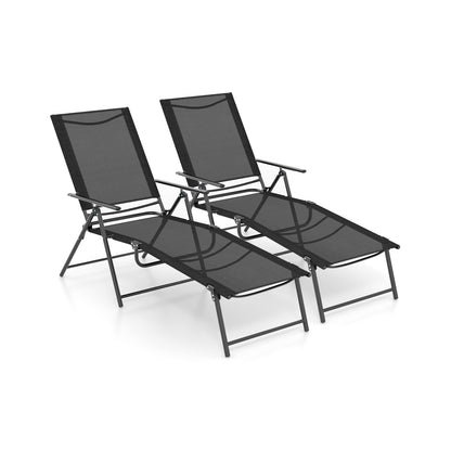 2 Piece Patio Folding Chaise Lounge Chairs Recliner with 6-Level Backrest, Black Outdoor Chaise Lounges Black at Gallery Canada