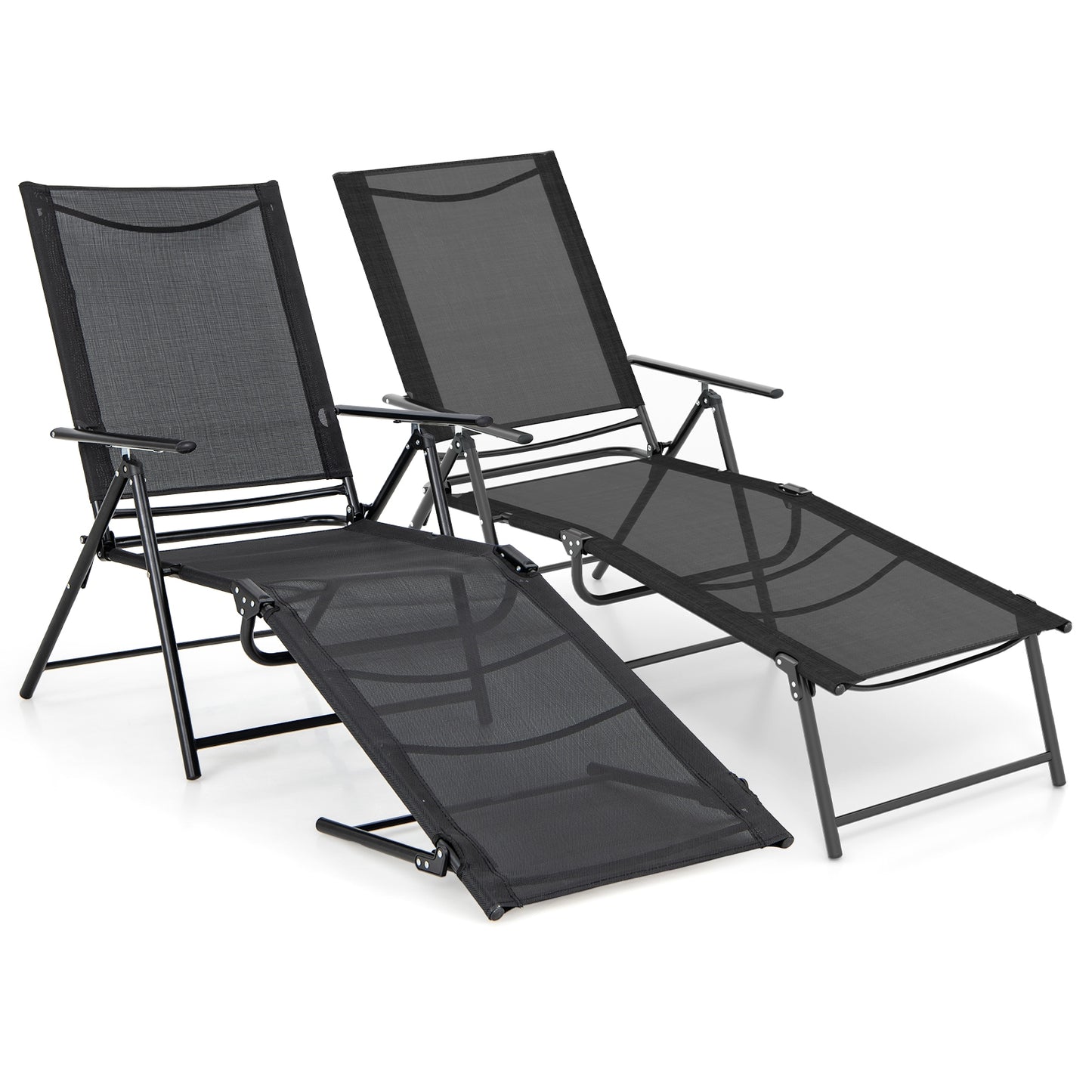 2 Piece Patio Folding Chaise Lounge Chairs Recliner with 6-Level Backrest, Black Outdoor Chaise Lounges at Gallery Canada