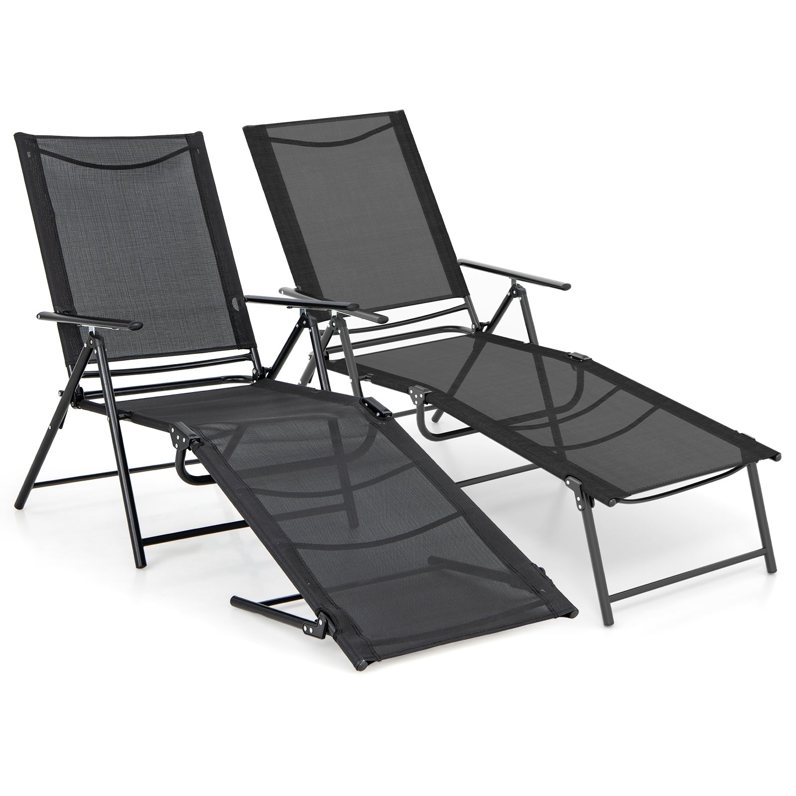 2 Piece Patio Folding Chaise Lounge Chairs Recliner with 6-Level Backrest, Black Outdoor Chaise Lounges at Gallery Canada