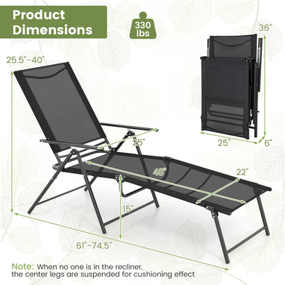 2 Piece Patio Folding Chaise Lounge Chairs Recliner with 6-Level Backrest, Black Outdoor Chaise Lounges at Gallery Canada
