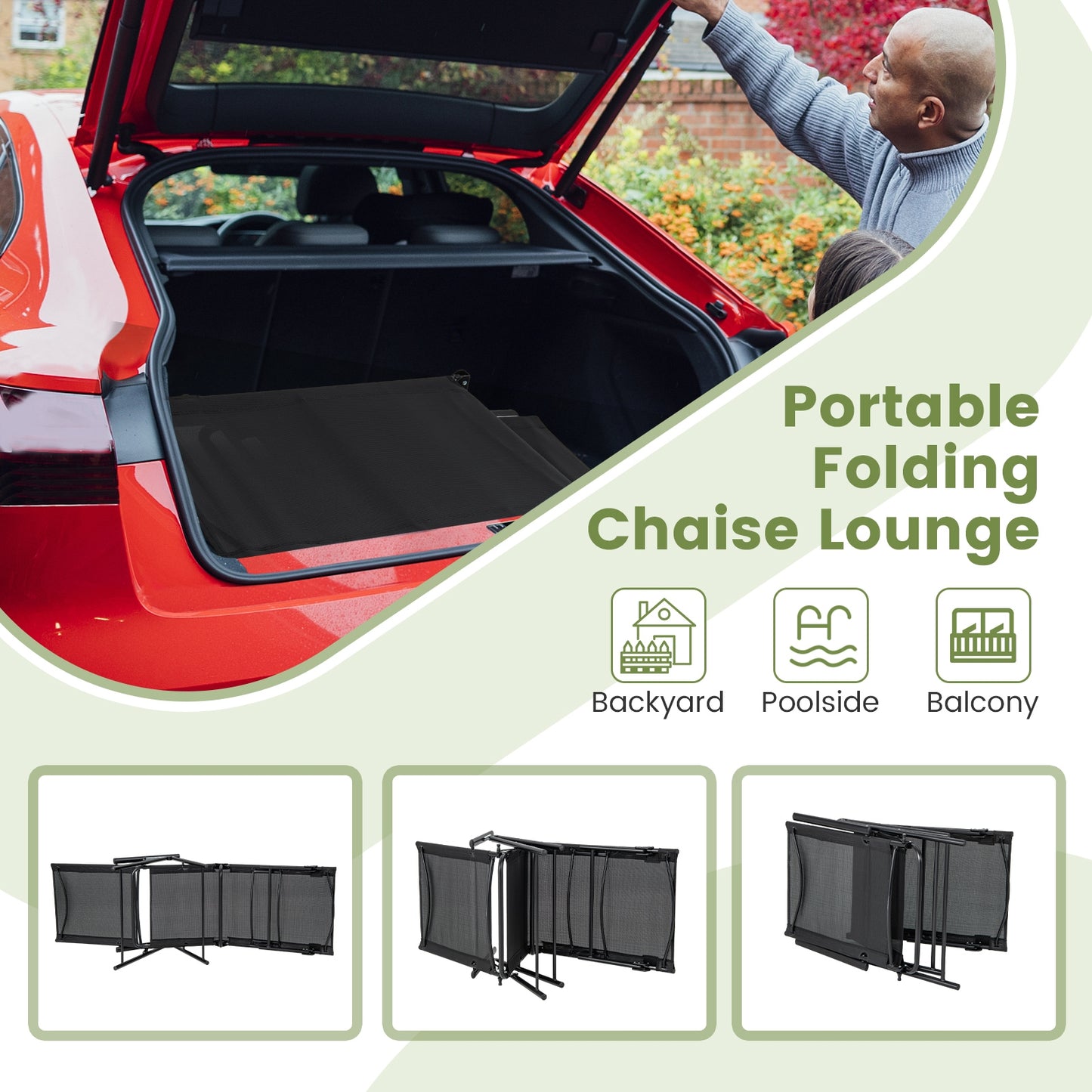 2 Piece Patio Folding Chaise Lounge Chairs Recliner with 6-Level Backrest, Black Outdoor Chaise Lounges at Gallery Canada