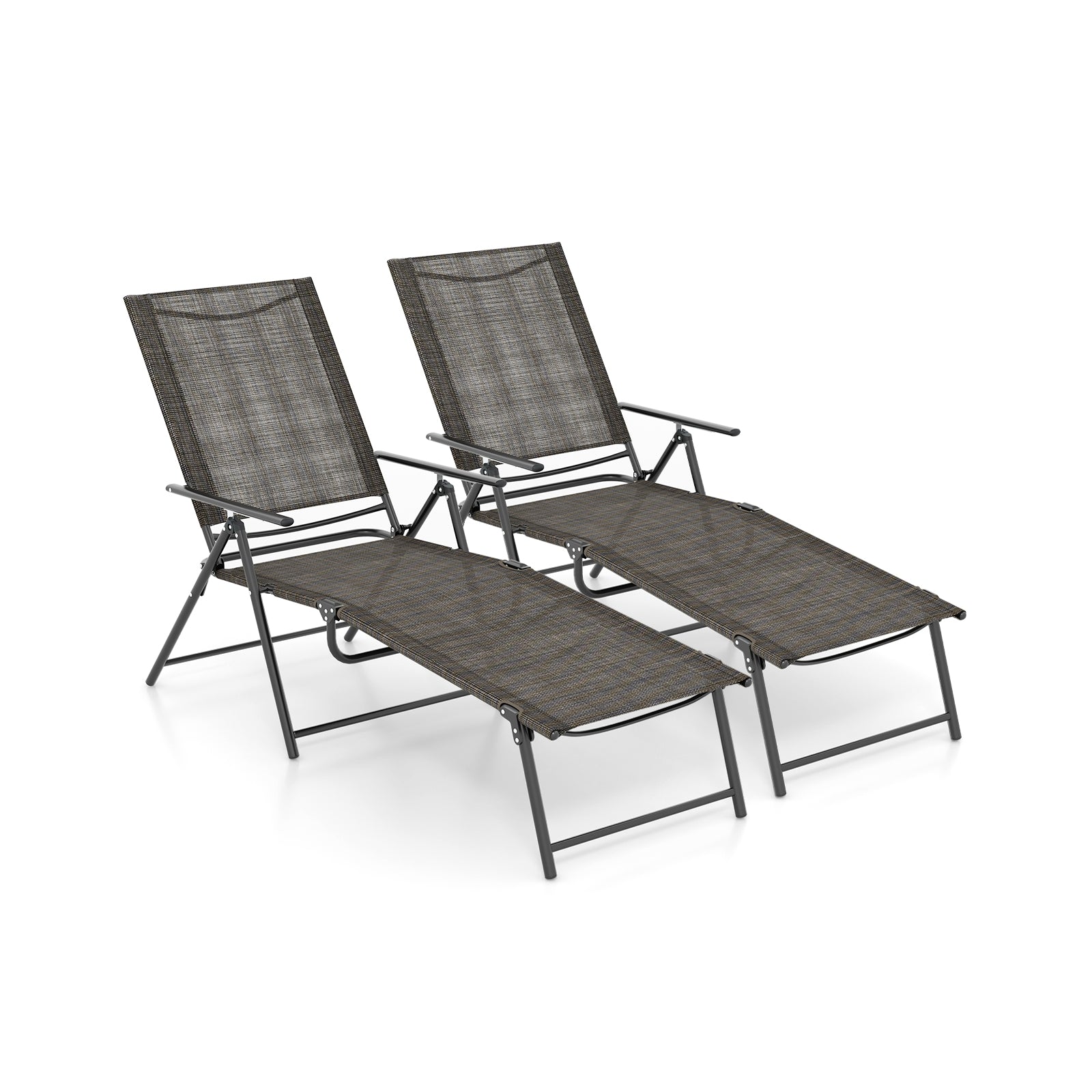 2 Piece Patio Folding Chaise Lounge Chairs, Recliner, 6-Level Backrest, Coffee Outdoor Chaise Lounges at Gallery Canada