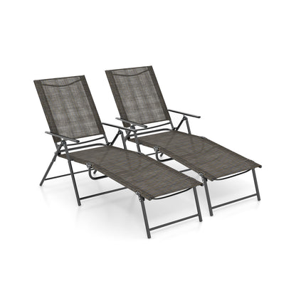 2 Piece Patio Folding Chaise Lounge Chairs, Recliner, 6-Level Backrest, Coffee Outdoor Chaise Lounges at Gallery Canada