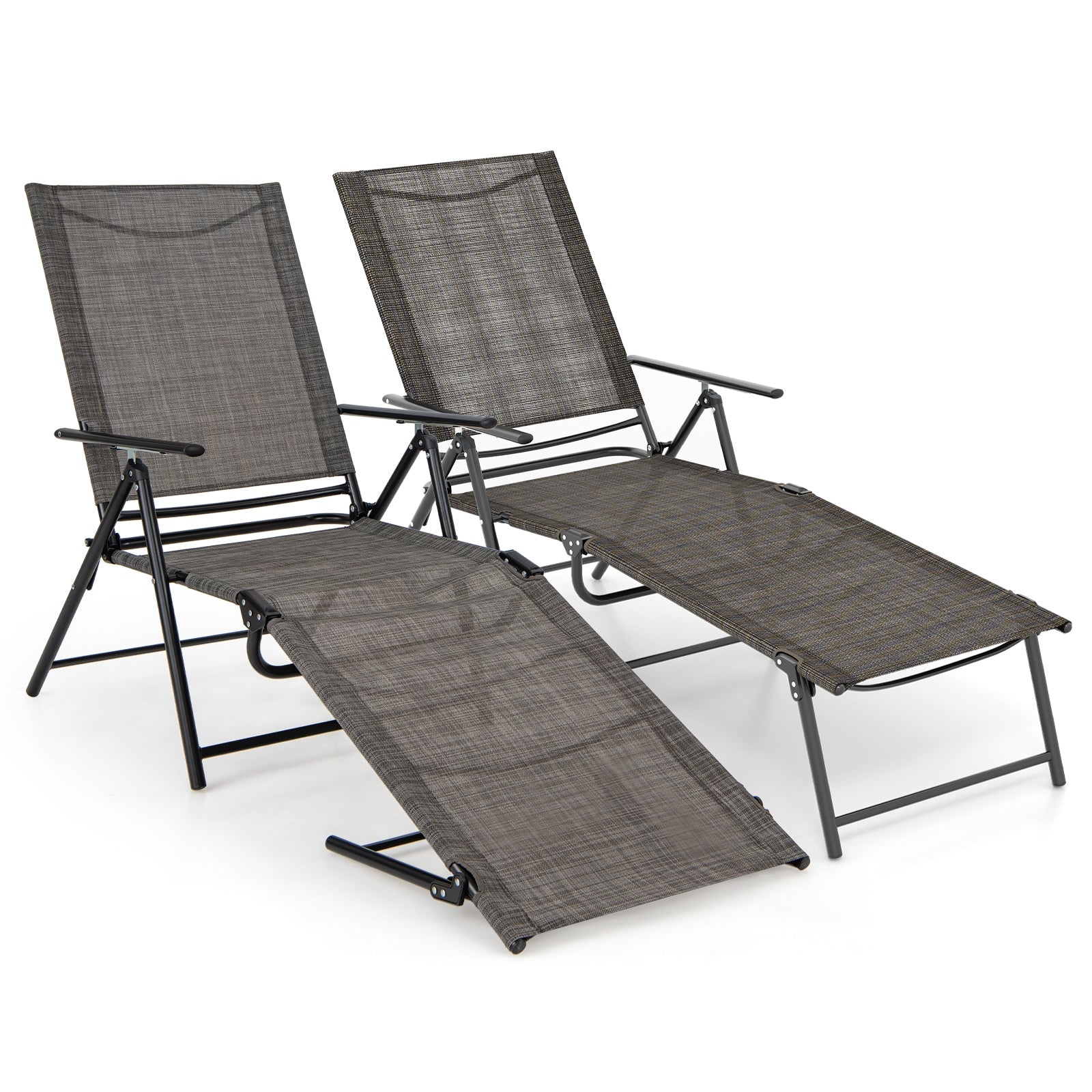 2 Piece Patio Folding Chaise Lounge Chairs Recliner with 6-Level Backrest, Coffee Outdoor Chaise Lounges at Gallery Canada