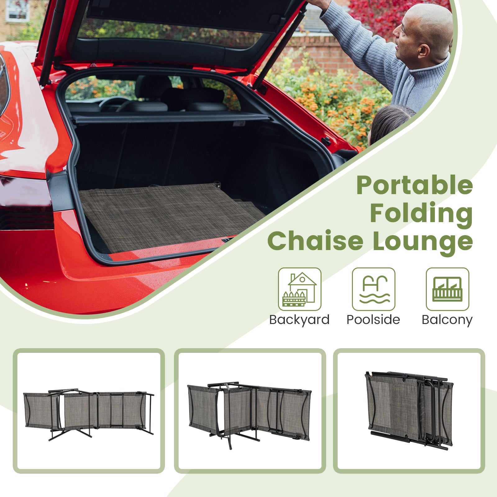 2 Piece Patio Folding Chaise Lounge Chairs Recliner with 6-Level Backrest, Coffee Outdoor Chaise Lounges at Gallery Canada