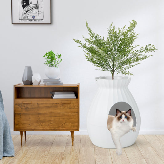 Smart Plant Cat Litter Box with Electronic Odor Removal and Sterilization, White - Gallery Canada