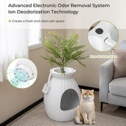 Smart Plant Cat Litter Box with Electronic Odor Removal and Sterilization, White
