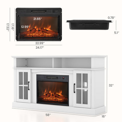 Fireplace TV Stand for TVs Up to 65 Inch with Side Cabinets and Remote Control, White Entertainment Centers & TV Stands at Gallery Canada