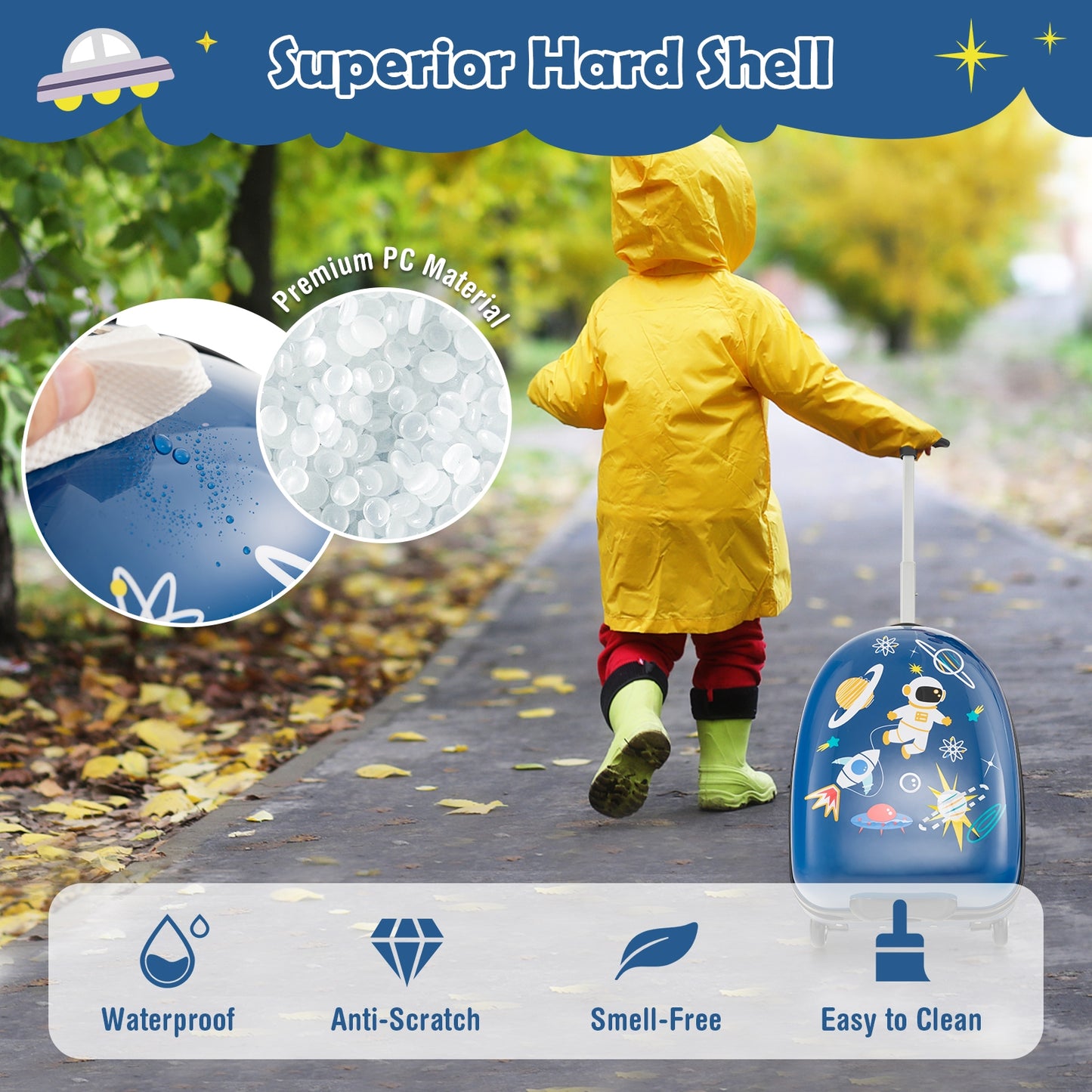 16 Inch Kids Carry-On Luggage Hard Shell Suitcase with Wheels, Blue Kids Luggage at Gallery Canada