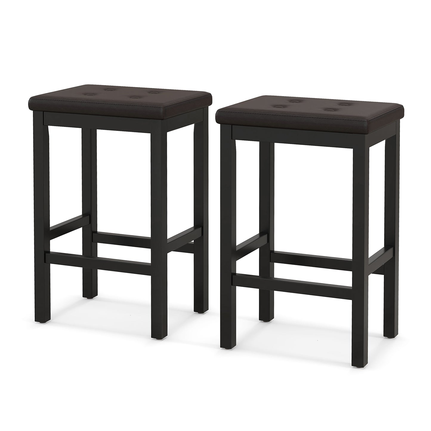 24 Inch Bar Stools with Padded Seat Footrest and Rubber Wood Frame, Brown Bar Stools at Gallery Canada