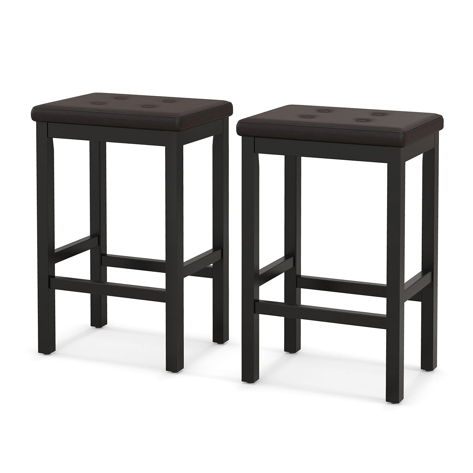 24 Inch Bar Stools with Padded Seat Footrest and Rubber Wood Frame, Brown Bar Stools at Gallery Canada