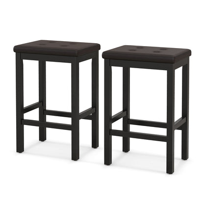 24 Inch Bar Stools with Padded Seat Footrest and Rubber Wood Frame, Brown Bar Stools at Gallery Canada