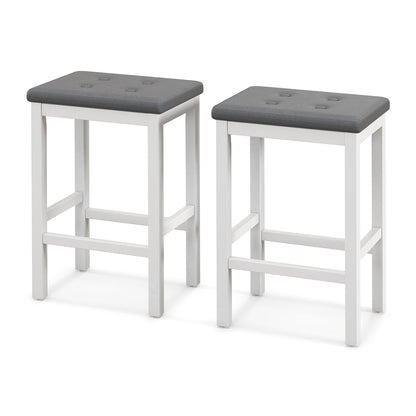 24 Inch Bar Stools with Padded Seat Footrest and Rubber Wood Frame, White Bar Stools at Gallery Canada