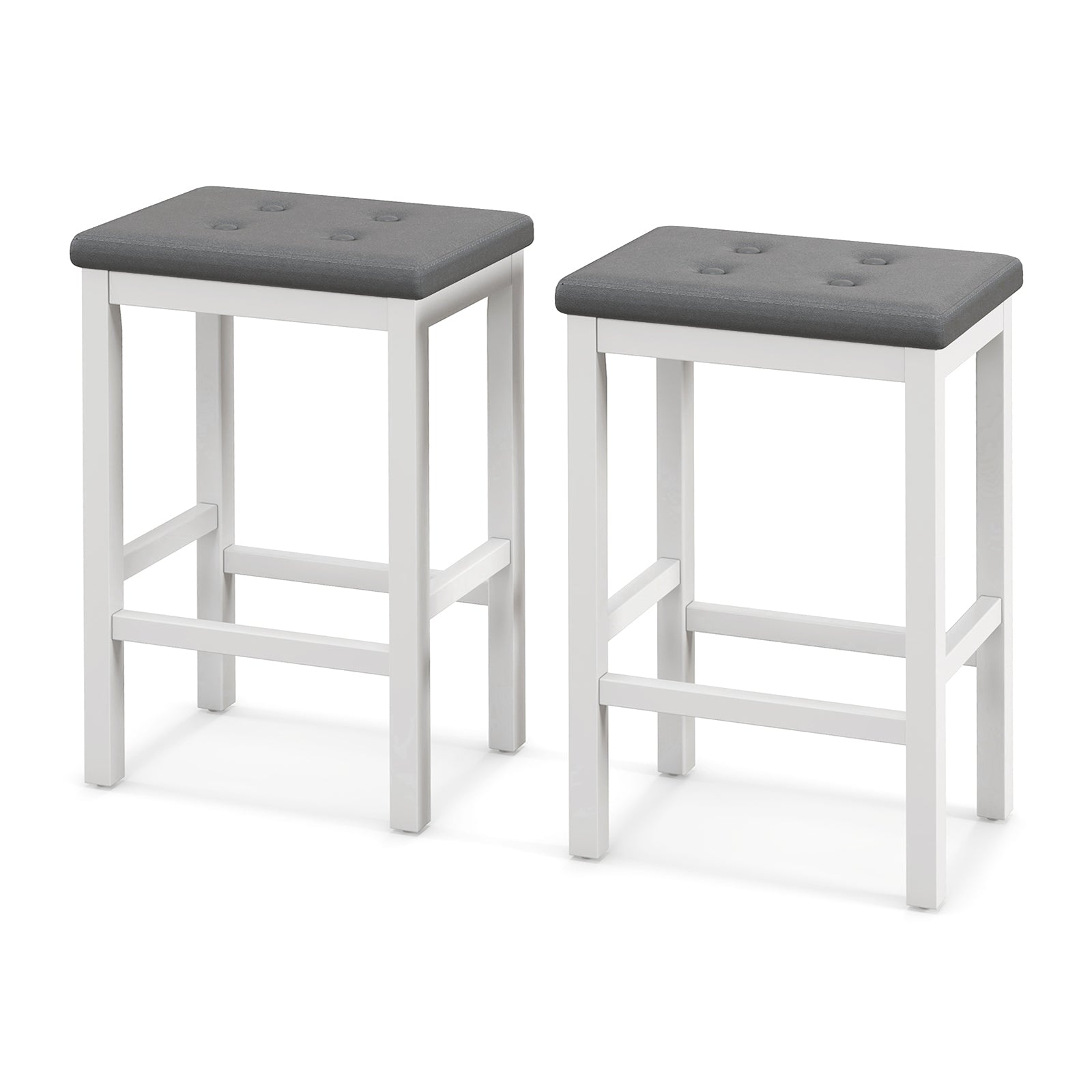24 Inch Bar Stools with Padded Seat Footrest and Rubber Wood Frame, White Bar Stools White at Gallery Canada