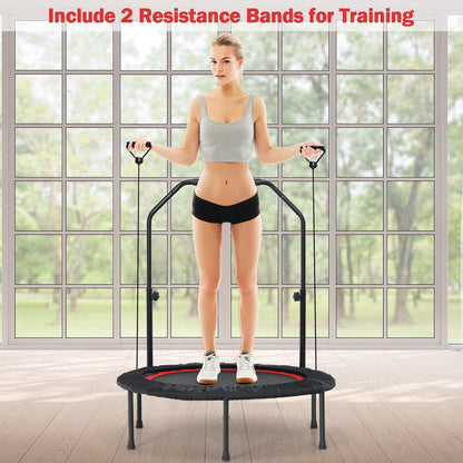 40 Inch Foldable Fitness Rebounder with Resistance Bands Adjustable Home, Red Trampolines at Gallery Canada