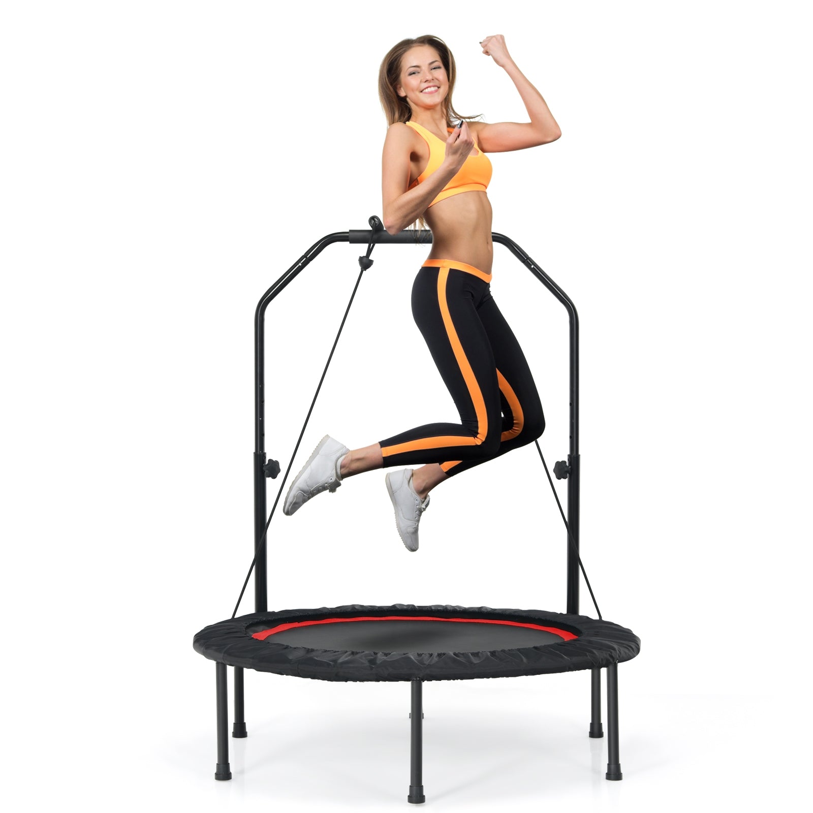 40 Inch Foldable Fitness Rebounder with Resistance Bands Adjustable Home, Red Trampolines at Gallery Canada