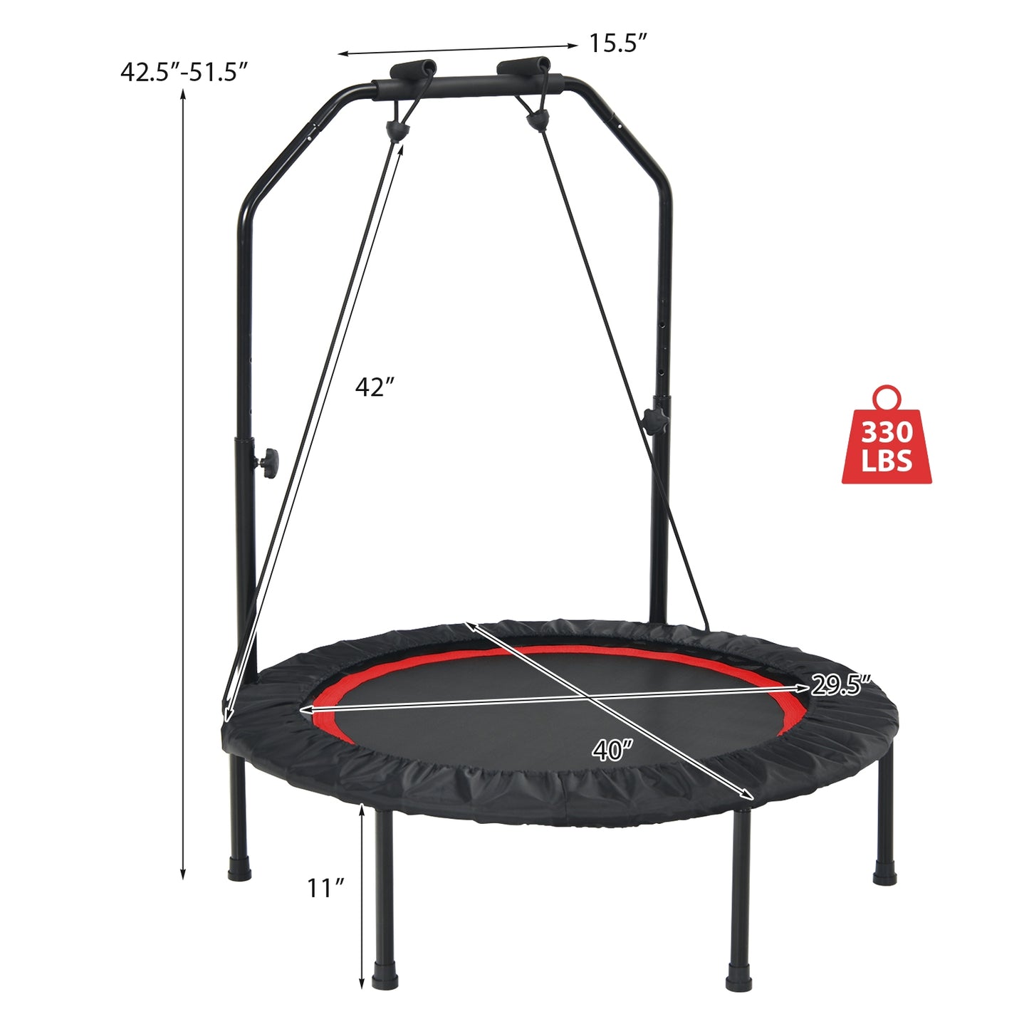 40 Inch Foldable Fitness Rebounder with Resistance Bands Adjustable Home, Red Trampolines at Gallery Canada
