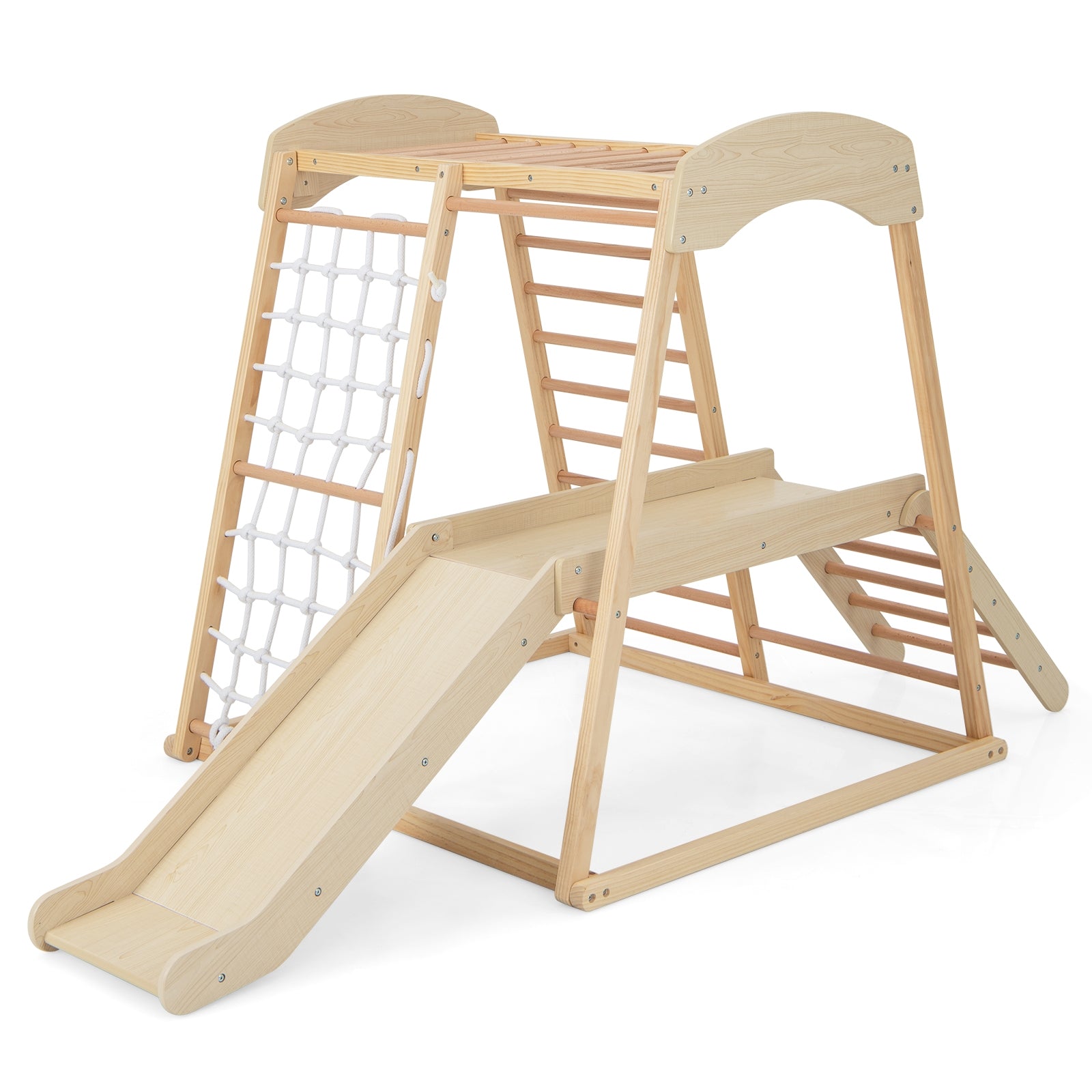6-in-1 Indoor Jungle Gym Kids Wooden Playground with Monkey Bars, Natural Climbers & Slides at Gallery Canada