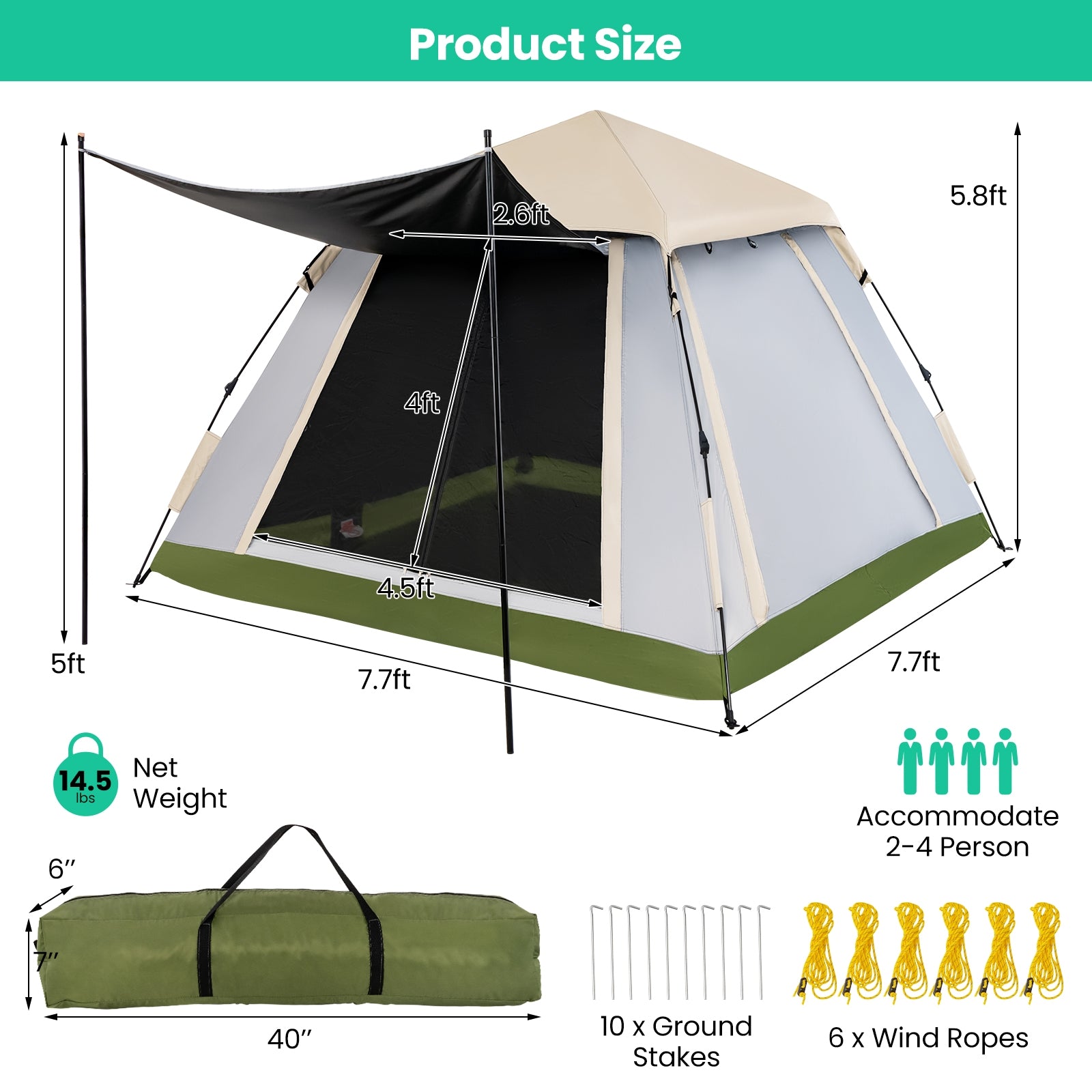 2-4 Person Pop-Up Camping Tent, Removable Rainfly, Beige Tents at Gallery Canada