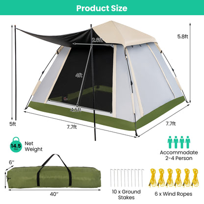 2-4 Person Pop-Up Camping Tent, Removable Rainfly, Beige Tents at Gallery Canada