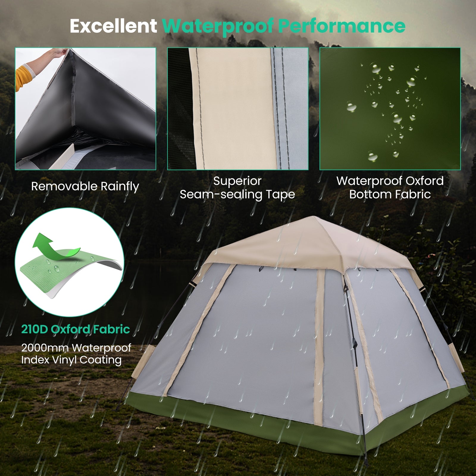 2-4 Person Pop-Up Camping Tent, Removable Rainfly, Beige Tents at Gallery Canada