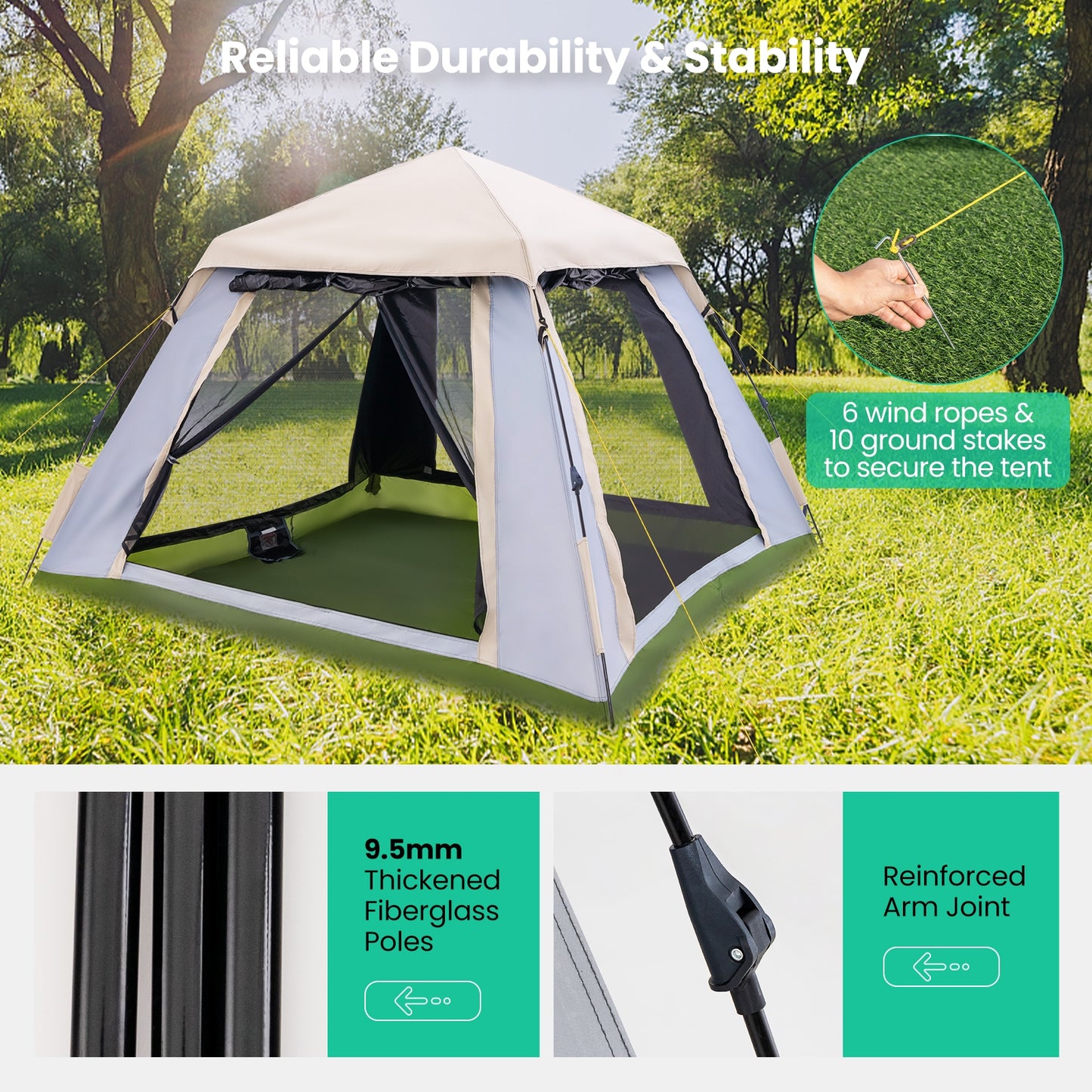 2-4 Person Pop-Up Camping Tent, Removable Rainfly, Beige Tents at Gallery Canada