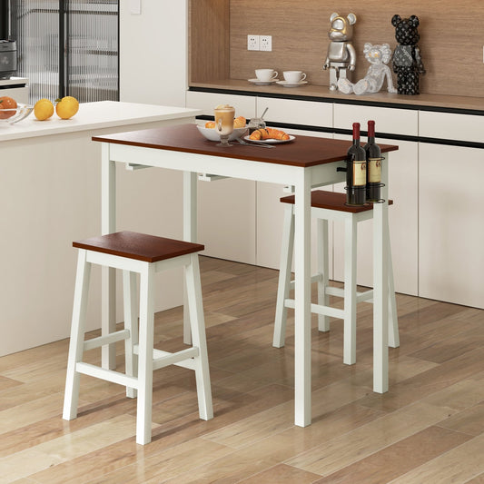 3-Piece Bar Table Set with 2 Wine Holders and Wooden Legs, White - Gallery Canada