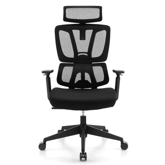 Ergonomic Office Chair with N Type Lumbar Support and Adjustable Headrest, Black - Gallery Canada