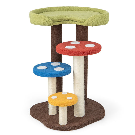 3-In-1 Cat Tree 3 Full-Wrapped Sisal Posts Removable Mat and Platforms, Multicolor - Gallery Canada