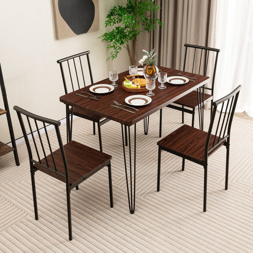 5 Pieces Dining Table Set for 4 with Metal Frame for Home Restaurant, Walnut