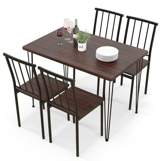 5 Pieces Dining Table Set for 4 with Metal Frame for Home Restaurant, Walnut - Gallery Canada