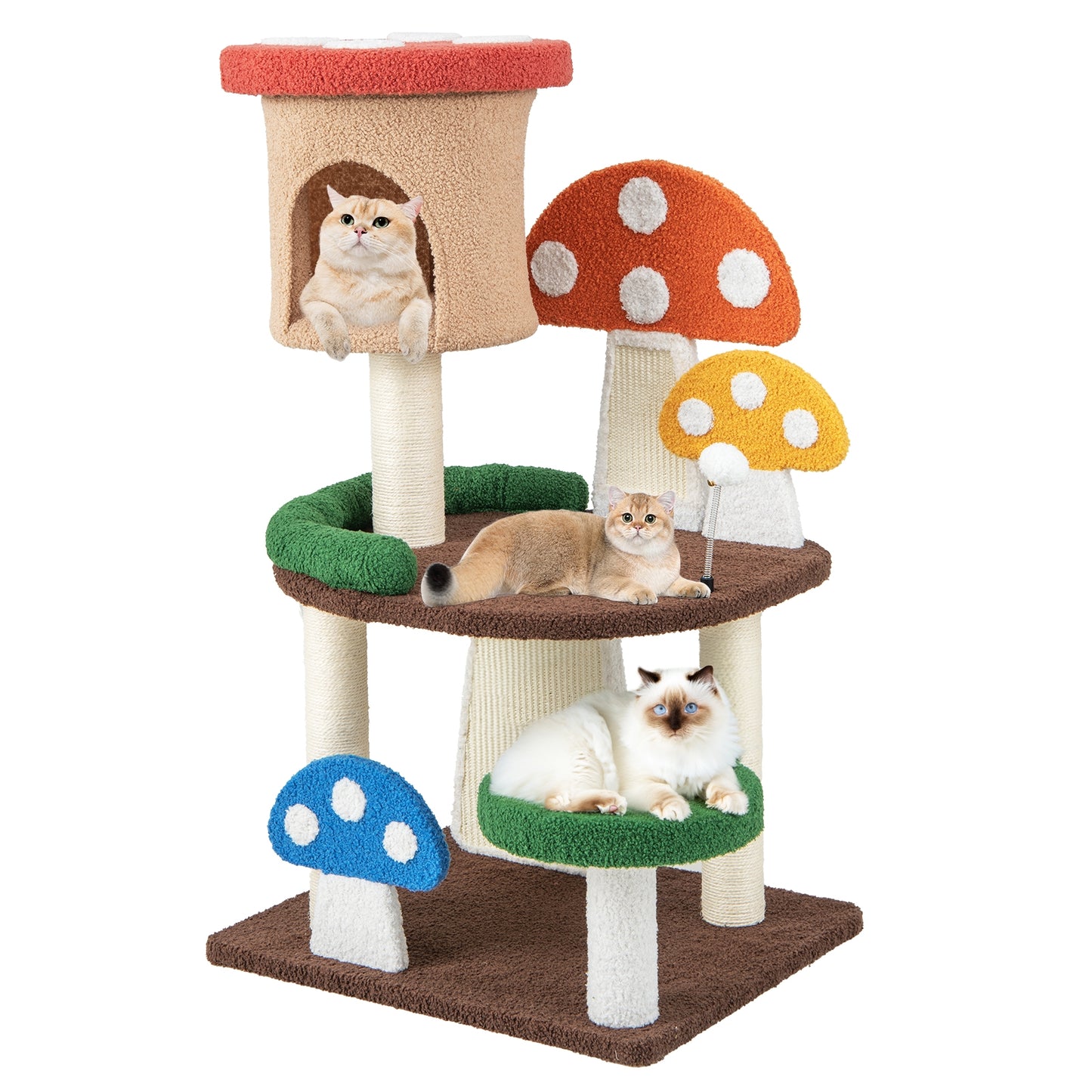 4-In-1 Mushroom Cat Tree with Condo Spring Ball and Sisal Posts, Multicolor Cat Trees Condos & Scratchers at Gallery Canada