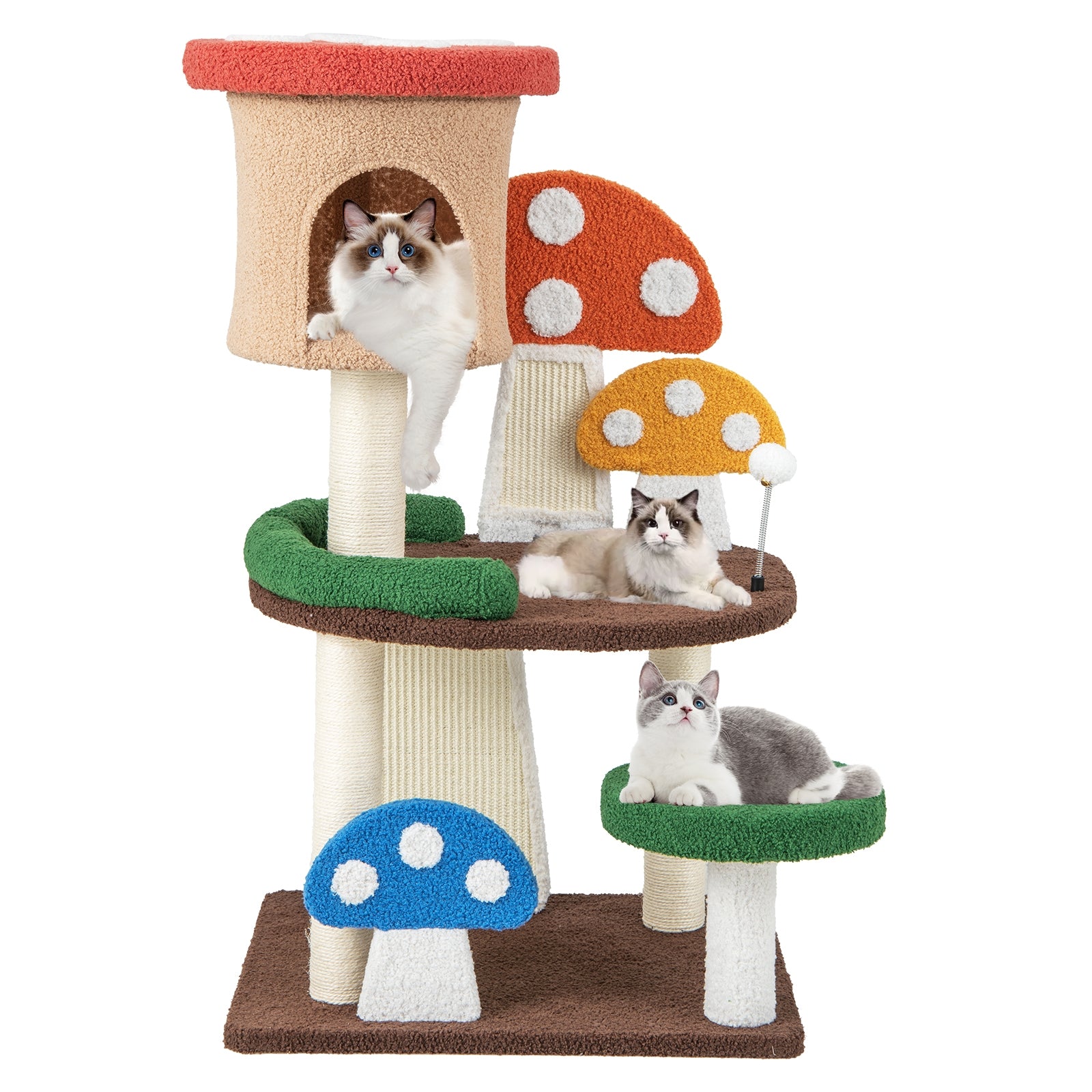 4-In-1 Mushroom Cat Tree with Condo Spring Ball and Sisal Posts, Multicolor Cat Trees Condos & Scratchers at Gallery Canada