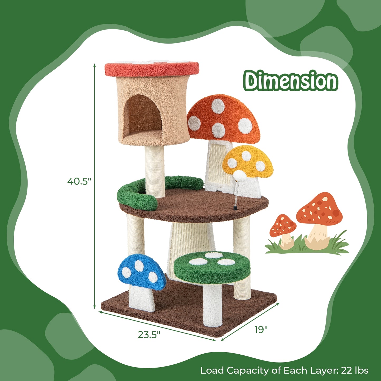 4-In-1 Mushroom Cat Tree with Condo Spring Ball and Sisal Posts, Multicolor Cat Trees Condos & Scratchers at Gallery Canada