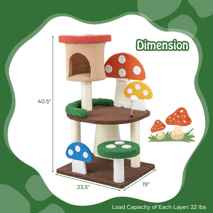 4-In-1 Mushroom Cat Tree with Condo Spring Ball and Sisal Posts, Multicolor Cat Trees Condos & Scratchers at Gallery Canada