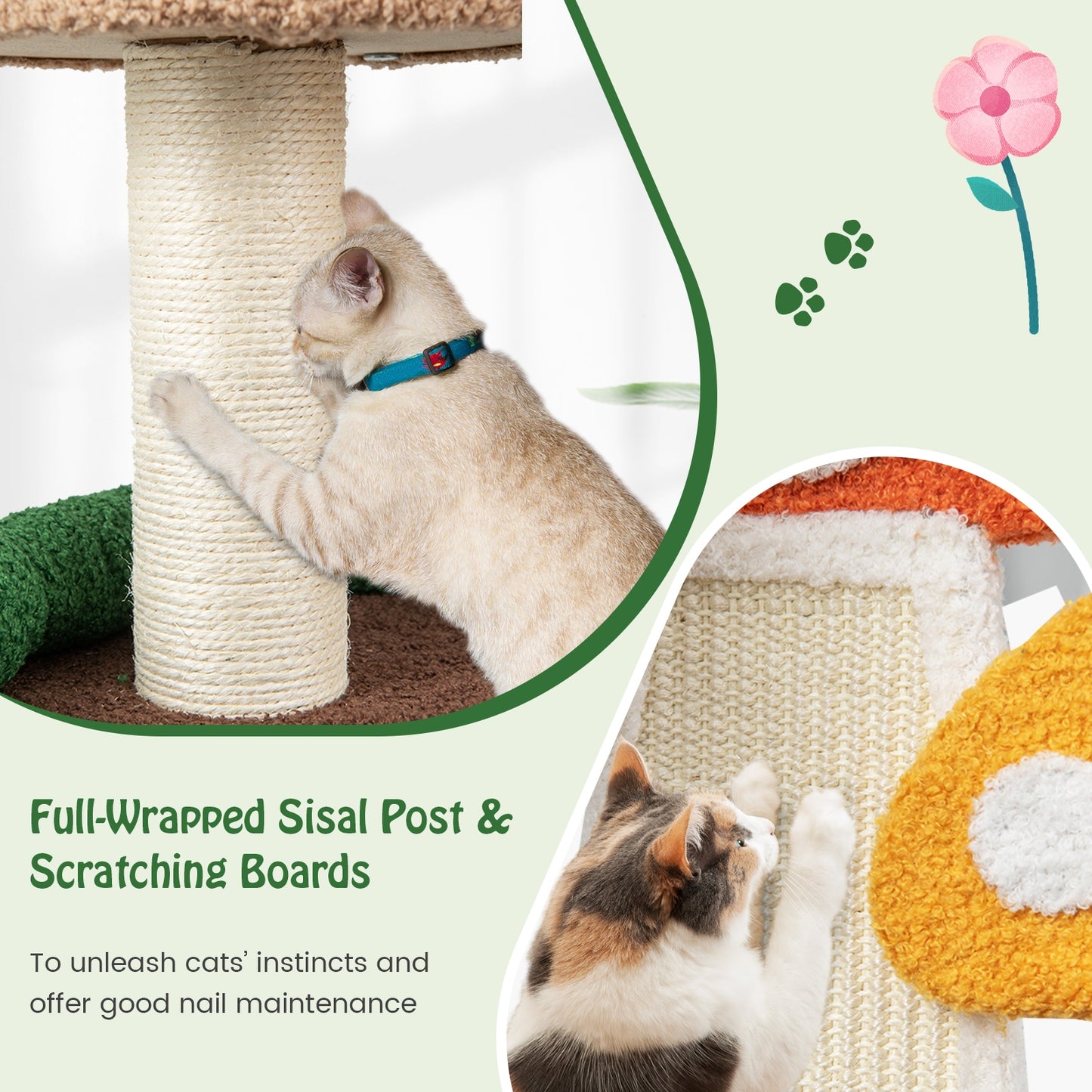 4-In-1 Mushroom Cat Tree with Condo Spring Ball and Sisal Posts, Multicolor Cat Trees Condos & Scratchers at Gallery Canada