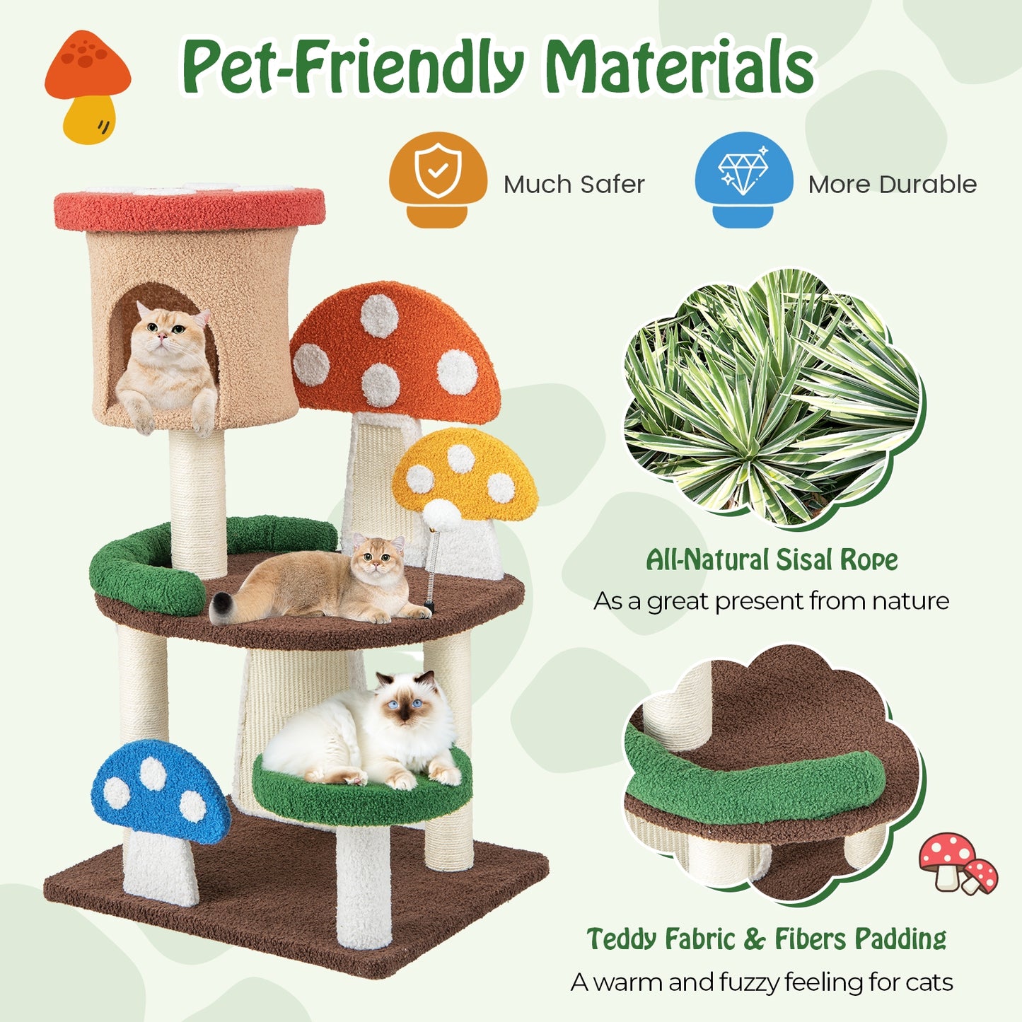 4-In-1 Mushroom Cat Tree with Condo Spring Ball and Sisal Posts, Multicolor Cat Trees Condos & Scratchers at Gallery Canada