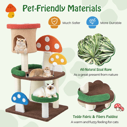 4-In-1 Mushroom Cat Tree with Condo Spring Ball and Sisal Posts, Multicolor Cat Trees Condos & Scratchers at Gallery Canada