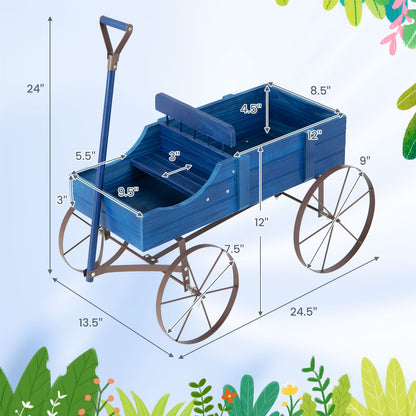 Wooden Wagon Plant Bed with Metal Wheels for Garden Yard Patio, Blue Plant Stands at Gallery Canada