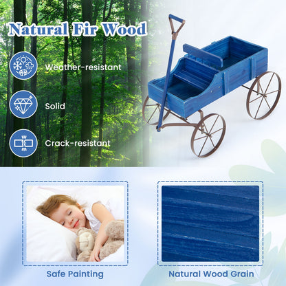 Wooden Wagon Plant Bed with Metal Wheels for Garden Yard Patio, Blue Plant Stands at Gallery Canada