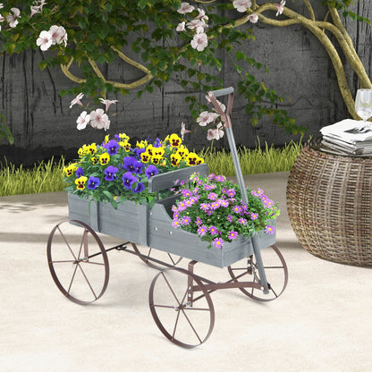 Wooden Wagon Plant Bed with Metal Wheels for Garden Yard Patio, Gray Plant Stands at Gallery Canada
