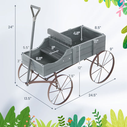Wooden Wagon Plant Bed with Metal Wheels for Garden Yard Patio, Gray Plant Stands at Gallery Canada